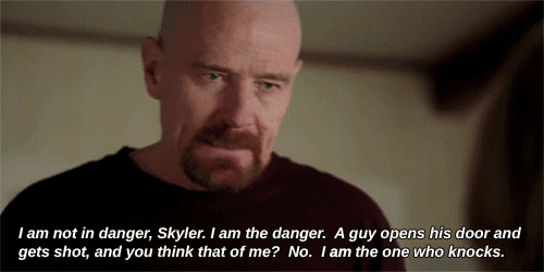 『Breaking Bad』シーズン4第6話「Cornered」で、Walter Whiteが"I am the one who knocks."と言う場面のスクリーンショット（字幕焼き込み済み）